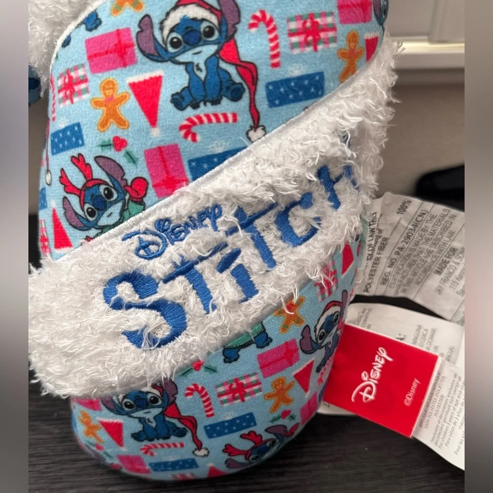 NWT Disney Stitch Candy Cane Blue & White Christmas Present Plush Pillow